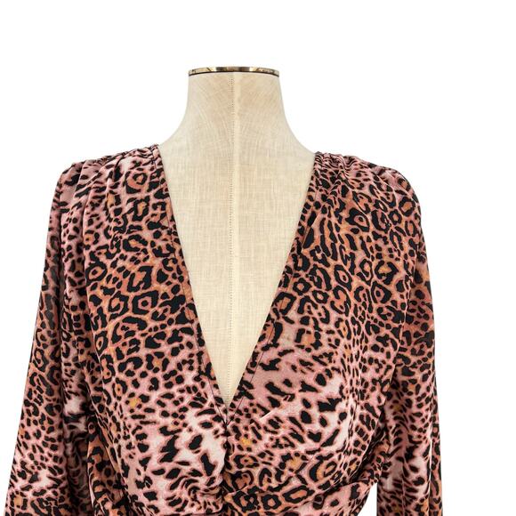 Anthropologie Ranna Gill Dress Midi Leopard Print Cut Out Long Sleeve Size XL - Picture 3 of 14